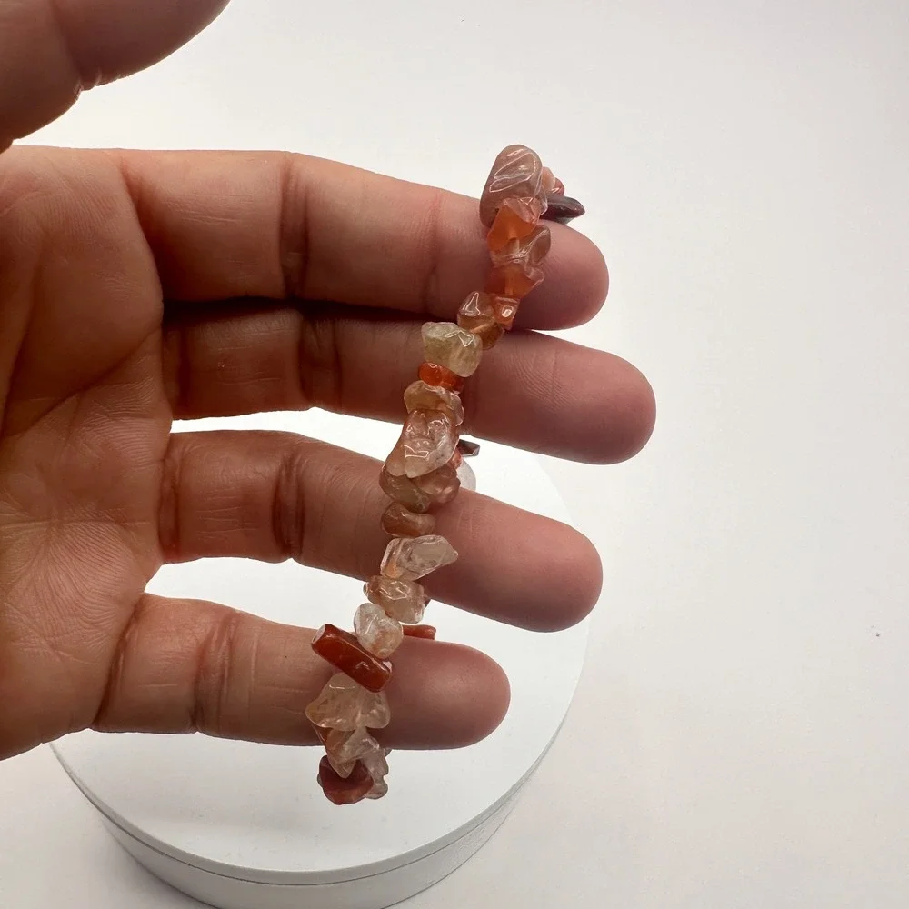 Vintage‎ 90s Carnelian Chip Beaded Stretch Bracelet Unisex Classic Jewelry